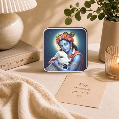 Lord Krishna Musical Fridge Magnet  Krishna Vasudevaya Mantra Playing Rechargeable Fridge Magnet Devotional Return Gift for Family & Friends Housewarming Gift Spiritual Home Decor